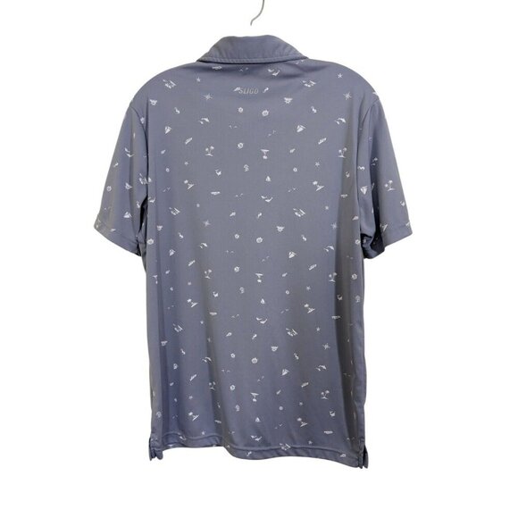 Sligo Golf Shirt Short Sleeve Polo Mens Med Gray White Ocean Micro Print Summer - Picture 2 of 8